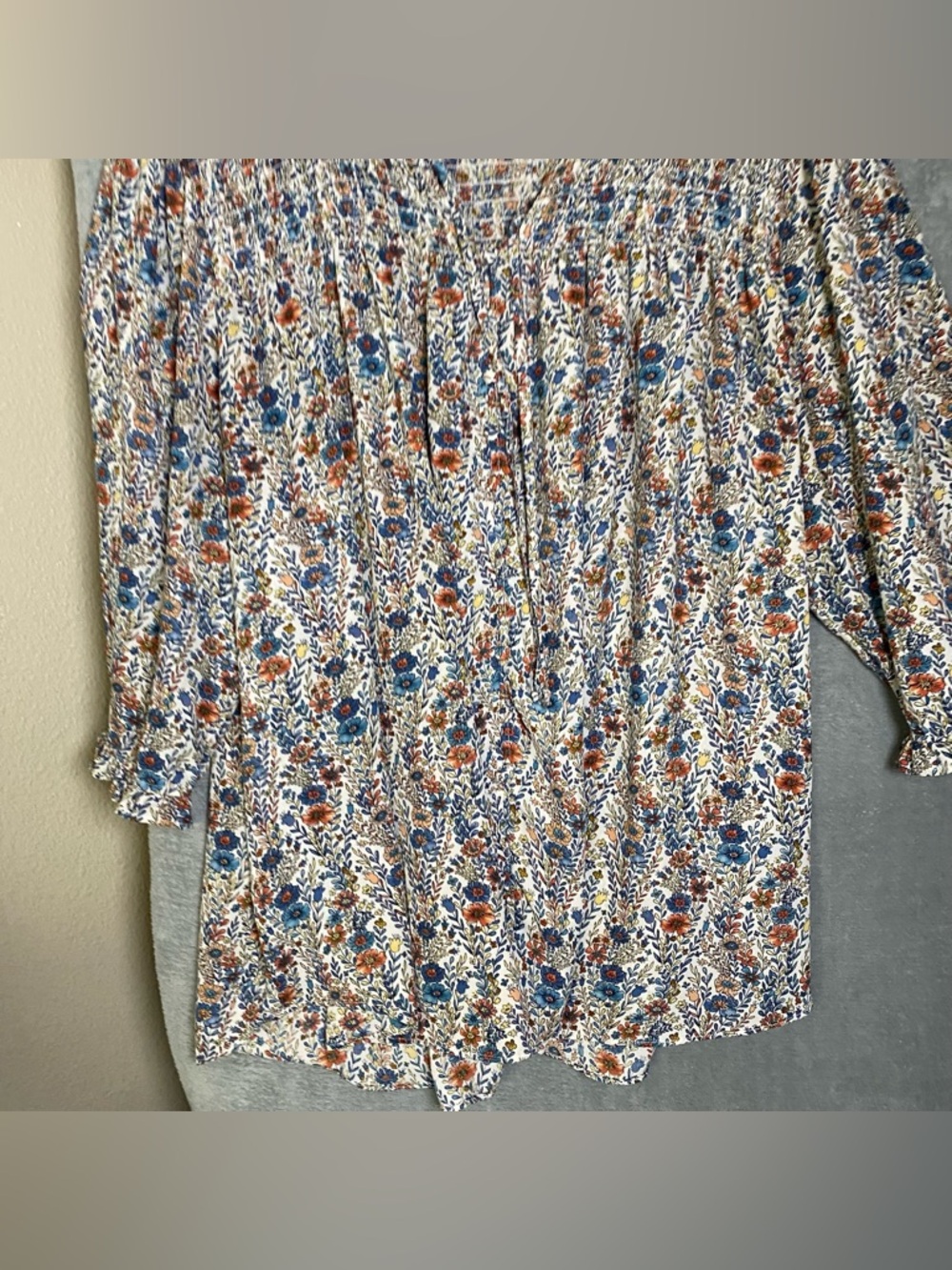 Rose + Olive Floral Sheer Boho Top 2X Multicolor Feminine Romantic work Blouse - Picture 2 of 8